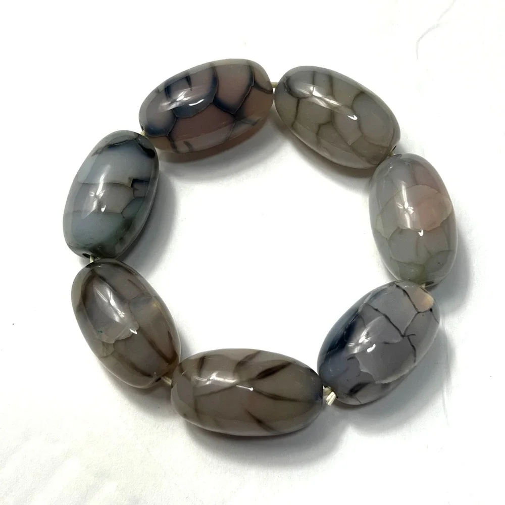 Chunky Dragon Vein Agate Stretch Bracelet Natural Stone Beads Gemstone‎ Jewelry